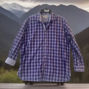 Ted Baker Endurance‎ Flip Cuff Purple Check Shirt Mens Size 17.5 34/35 Cotton